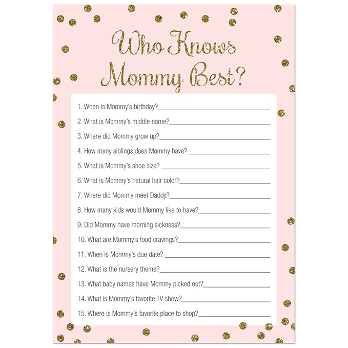 Amazon Com Who Knows Mommy Best Baby Shower Game 24 Count Faux