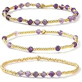 SHINUS BOHO Dainty Gold Beaded Crystal Bracelets Stack for Women,Handmade Purple Glass Beads Stackable Bracelet Set Fashion Jewelry Gift