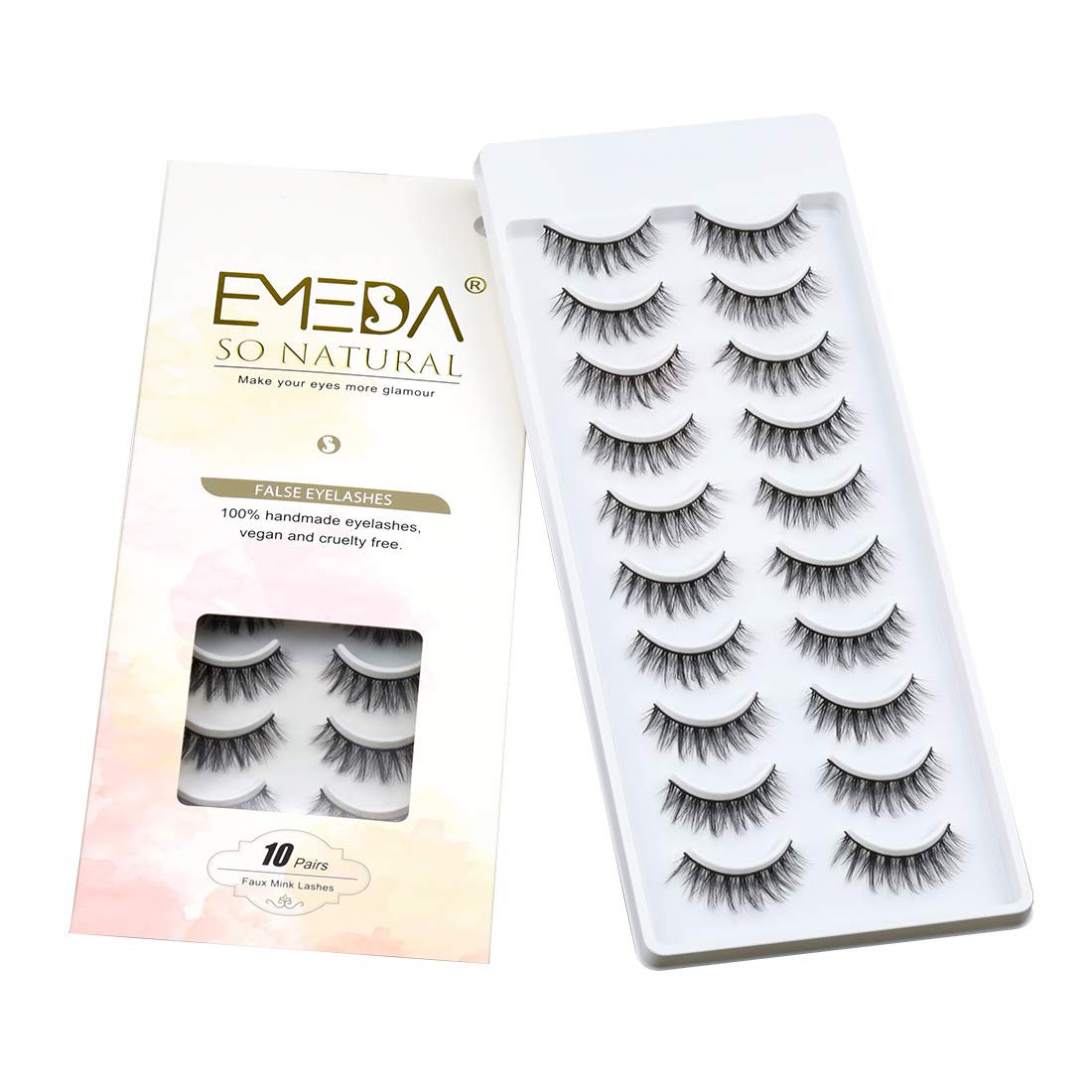 EMEDA False Eyelashes Natural Look 3D Short and Soft Fake Eyelashes Faux m ink Lashes Fluffy And Wispy Eye Lashes 10 Pairs 100% Handmade Fake Lashes 1 Pack (A12)