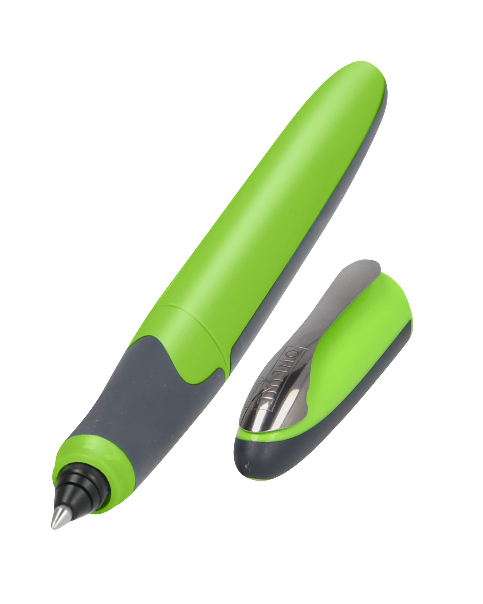 Online rollerball pen Air Green, ergonomic ink pen for school/college, soft triangle shape, for left- and right-handed, standard ink cartridges, refillable, ideal for beginners, pupils & students