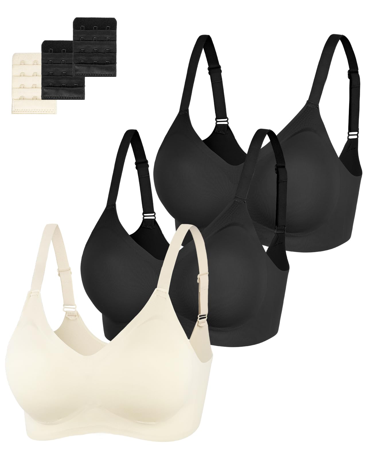 Photo 1 of (xl/missing white) Eleplus 2 Pieces Women's Seamless Wireless Jelly Bras Comfortable Padded T-Shirt Push Up Bralettes Pack (X-Large, Black+Black+offwhite)