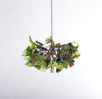 Green Lamp Shade Forest Flowers And Leaves Ceiling Light