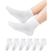 HONGTEYA 6 Pairs Girls Socks Ruffle Cotton School Uniform Kids Ankle Crew