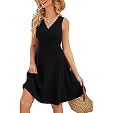 Naggoo Sundresses for Women Summer Casual Faux Wrap V Neck Floral Short Tank Dress with Pockets