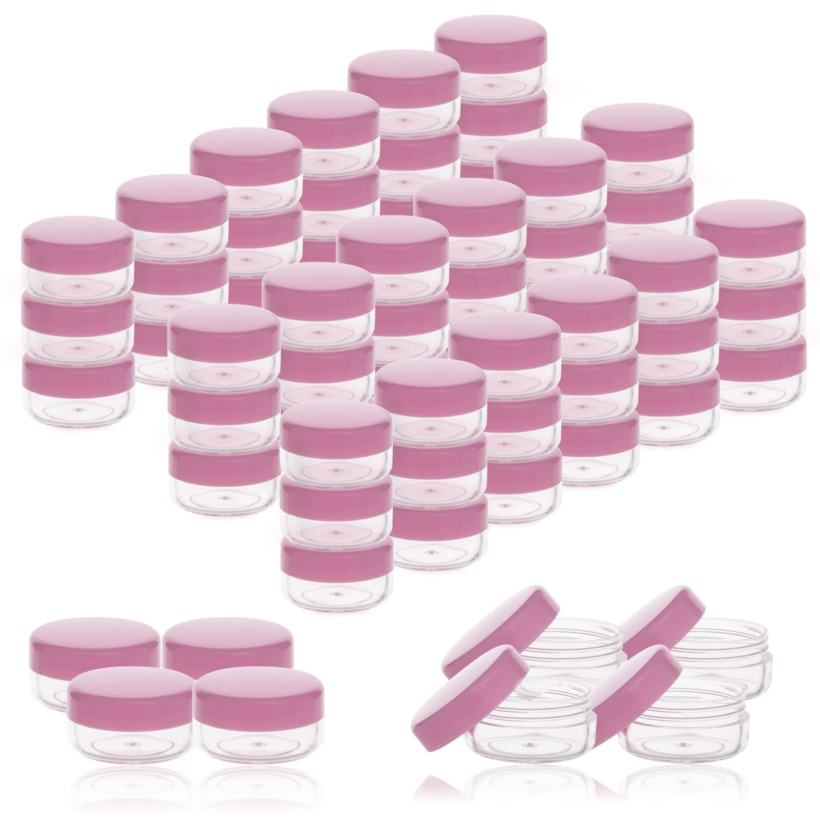 ZEJIA 3 Gram Cosmetic Containers 100pcs Sample Gram Plastic Containers Lotion Jars Makeup Sample Containers with Lids BPA Free (Pink)