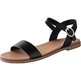 Womens Ankle Strap Flat Sandals Dressy Summer Beach Sandals for Women 2026 Open Toe One Band Buckle Comfortable Black White Brown Tan Sandals