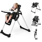 Tinyiota 4 in 1 High Chair for Babies and Toddlers with Wheels, 8-Height Adjustable &amp; 3-Position Recline, Easy Clean, Dishwasher Removable Tray, Foldable HighChair for Infant, Meets ASTM Safety, Black