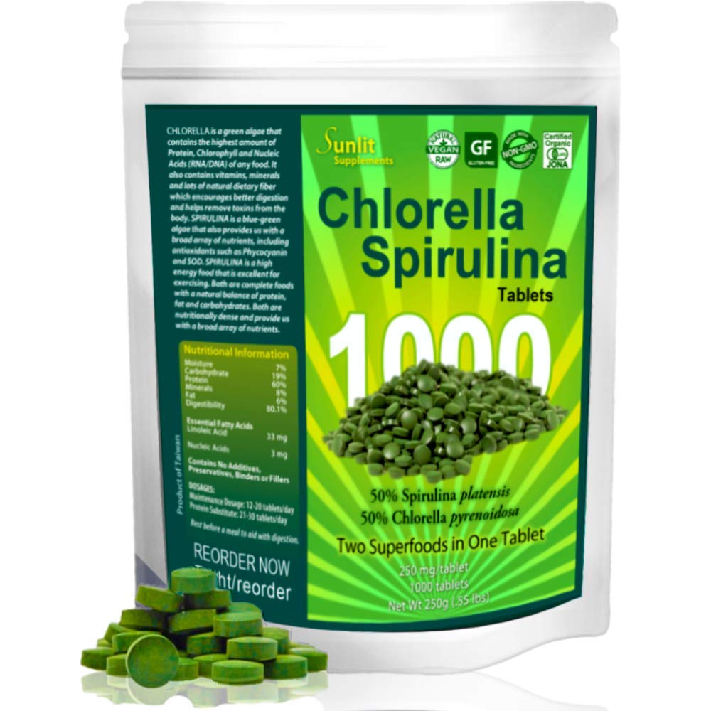 Chlorella Spirulina 50/50 (MegaPack 1000) Cracked Cell Wall, 100 Pure