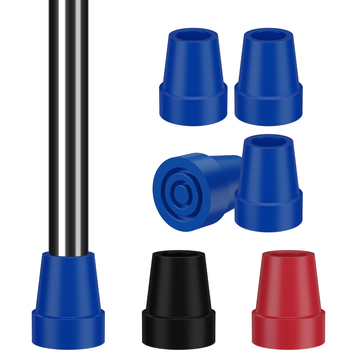 supregear Cane Tips 19 mm - 4 Pack Heavy Duty Rubber Replacement Caps, Non-Slip Steel-Reinforced Tips for Canes and Crutches, Blue