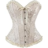 KSHUN Women's Corsets Lace Up Boned Overbust Corset Bustier Lingerie Satin Floral Bustier Bodyshaper Top S-7XL
