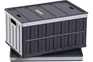 VEVOR Plastic Collapsible Storage Bins with Lids, 65L 2 Packs, Stackable Folding Storage Crates with Handles, Holds 84 lbs Pe