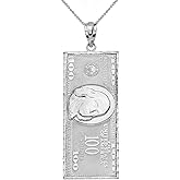Claddagh Gold 925 Sterling Silver Hundred $100 Dollar Bill Pendant Necklace (Large)
