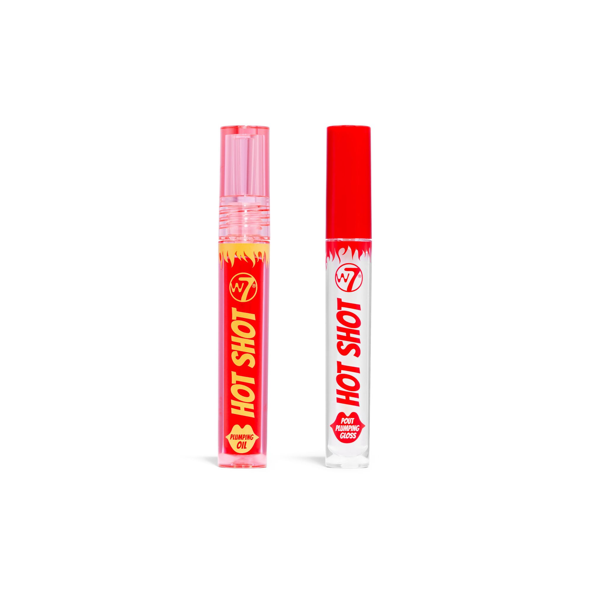 W7 Hot Shot Lip Plumping Duo - Hot Shot Gloss & Hot Shot Oil - 2Pcs Set - Non-Sticky, High-Shine Plumping Finish