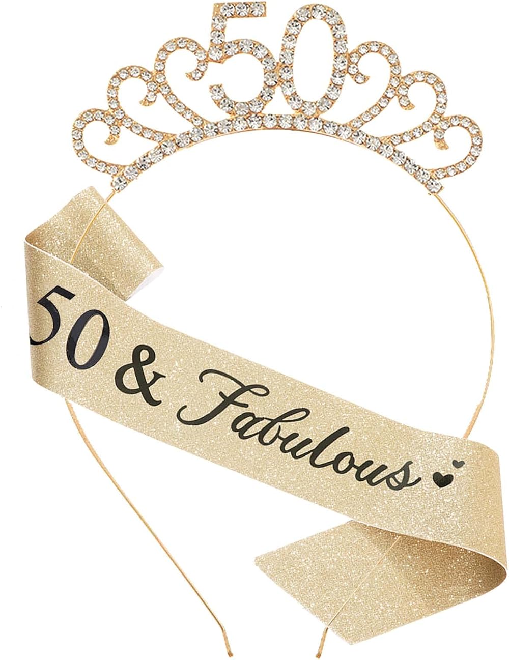 MIOSJI 50th Birthday Sash and Crystal Tiara Crown for Women Party Decorations