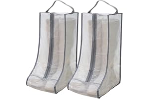Fazhongfa Boot Shoe Travel Bags for Luggage Packing, Clear Stackable Storage Dust Waterproof Short and Tall Boots Storage in Closet 2 Set Hanging Shoe Bags (Clear Gray-Thigh Boot)