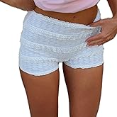 Lace Micro Shorts Women Y2k Low Rise Ruffle Bodycon Lolita Bloomers Boyshorts Cute Frill Pajamas (Pj) Bottoms