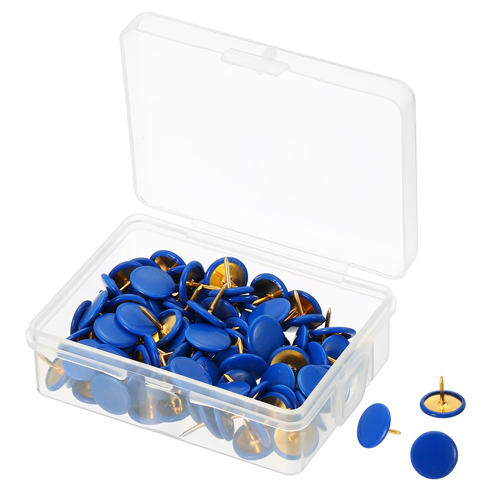 PATIKIL Push Pins, 100 Pack Plastic Roundness Pushpin Decorative Thumb Tacks Golden Steel Point for Cork Board, Blue