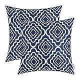 CaliTime Pack of 2 Soft Canvas Throw Pillow Covers Cases for Couch Sofa Home Decor Modern Quatrefoil Geometric 18 X 18 Inches Navy Blue