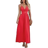 CUPSHE Women Casual Dress Beach Sleeveless V Neck Summer Cutout Spaghetti Straps Formal Maxi Sun Dresses