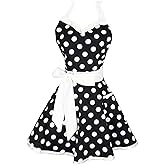 Hyzrz Lovely Sweetheart Retro Kitchen Aprons Woman Girl Cotton Polka Dot Cooking Salon Dress Pinafore Vintage Apron Mothers Gift (Black)