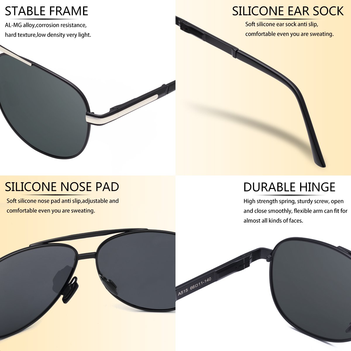 Zealme Polarized Fashion Aviator Anti Glare Pilot Driving Fashion Lightweight Durable Unbreakable Frame Cycling Fishing cycle Hiking Dark Sunglasses for Men Women (black) BM110