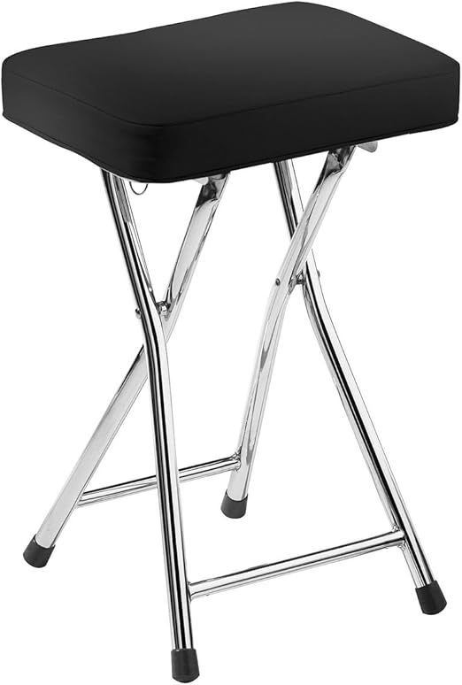 Folding Stool Padded Black Colour Seat Chrome Finish New Attractive