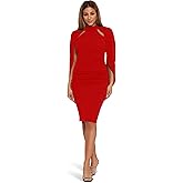 Betsy & Adam Womens Cape Sleeve High Neck Bodycon Knee Length Dress with Cutout