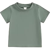 Tsseiatte Toddler Baby Boy Girl Short Sleeve Crew Neck T Shirt Pullover Sweatshirt Summer Basic Tee Solid Casual Clothes