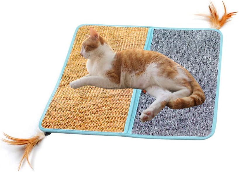Houkiper Cat Scratching Pads Folded Sisal Carpet with Interesting Feather : Pet Supplies