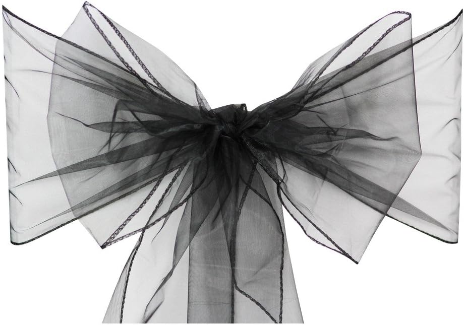 10pcs of Organza Chair Sashes, Fuller Wider Sash, Chair Cover Bows for Wedding Anniversary Reception Christmas Party Events Birthday Dรฉcor | 23 Colours | Black
