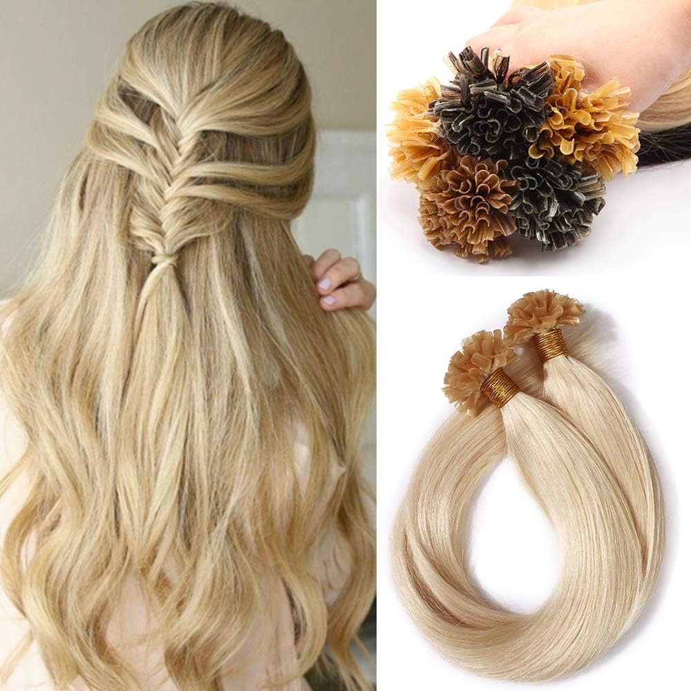 Silk-co U Tip Pre Bonded Hair Extensions Strands Keratin Nail Tip Straight Human Hair Extensions U tip Real Remy Hair 100 Strands Keratin Nail Til 22"-100g #613 Bleach Blonde