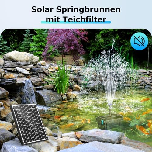 POPOSOAP 20W Solar Pond Filter with Fountain Pump, Complete Pond Filtration Set and Solar Fountains for Small Garden Ponds, Aquariums and Water Games