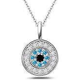 Ruthes Evil Eye Pendant Necklace for Women Blue Evil Eye Necklace with Cubic Zirconia Hamsa Adjustable Chain 925 Sterling Silver Greek Protection Round Jewelry Amulet Gift for Women