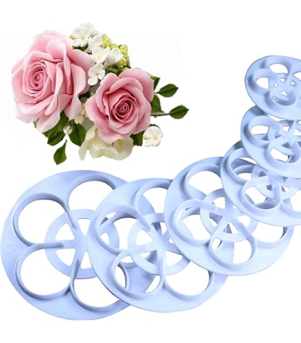 Lot de 4 emporte-pièces en forme de pétales de rose pour gâteaux, pâte à sucre, biscuits, outils de décoration Blanc