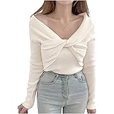 SweatyRocks Women's Criss Cross Twisted Sweater V Neck Knit Long Sleeve Sweaters Fall Winter Trendy Outfits