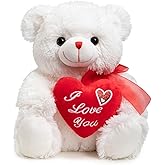 HollyHOME Teddy Bear Stuffed Animal I Love You Teddy Bear with Heart Soft Plush Toy Gift 12 inches White