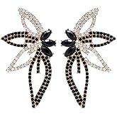 fxmimior Boho Fashion Women Gold Black Rhinestone Butterfly Earrings Statement Drop Sparkly Vintage Earrings Simple Black Dangle Earrings Bridal Wedding Party Prom Sexy Earrings for Women