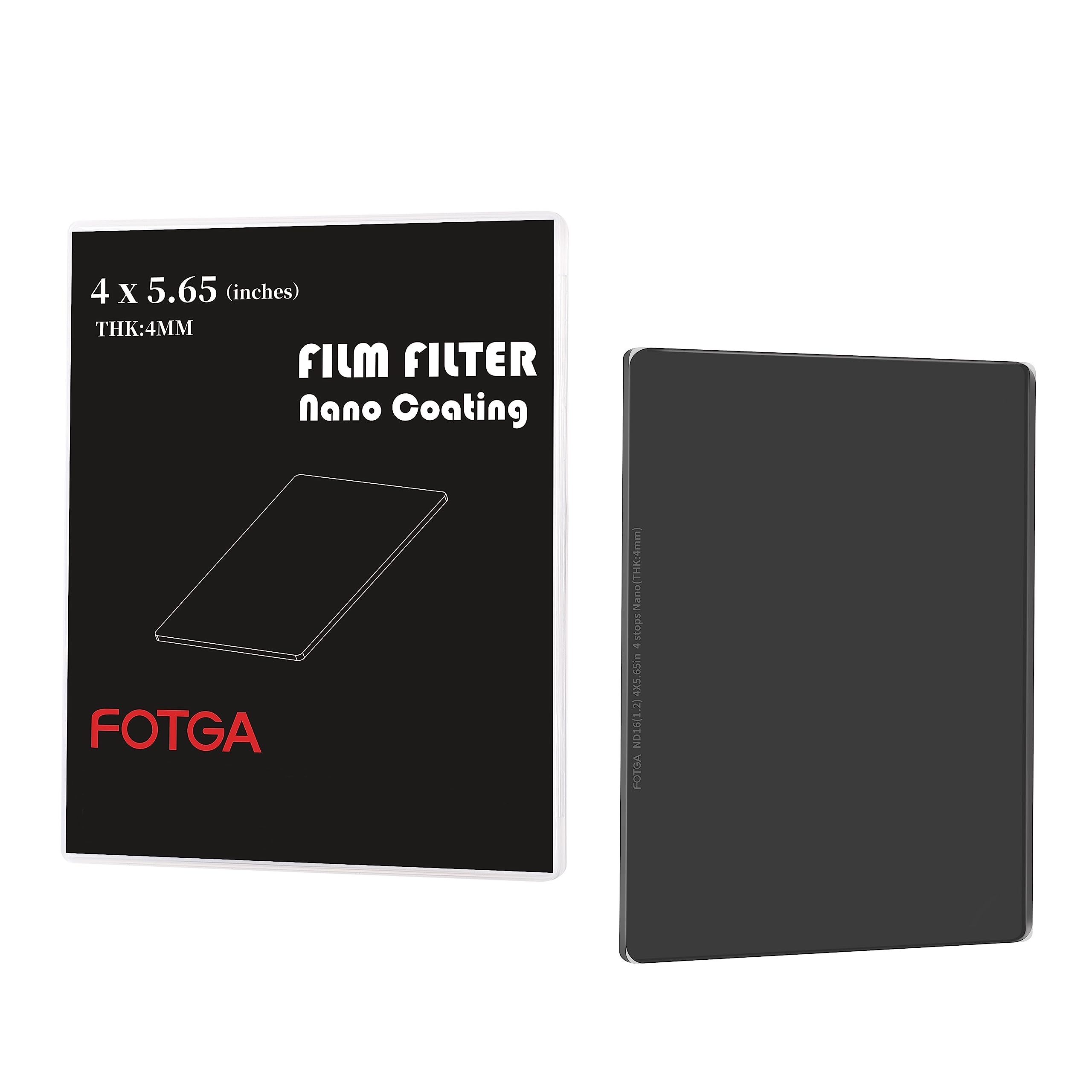 FOTGA Nano 4x5.65" ND16 Neutral Density Filter - Optical Glass ND1.2 (4 Stops) Multi-Layer Coatings MC Cinema Square Filter for 4x5.65Inch Matte Box Holder