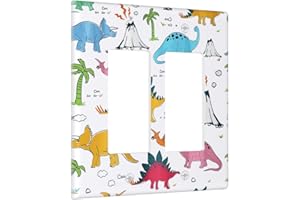 Wpshijia Cute Colorful Cartoon Animal Dino Graffiti Double Rocker Light Switch Cover 2 Gang Outlet Wall Plate Decorative GFCI Switchplate Electrical Faceplate for Nursery Kidsroom Bedroom Decor
