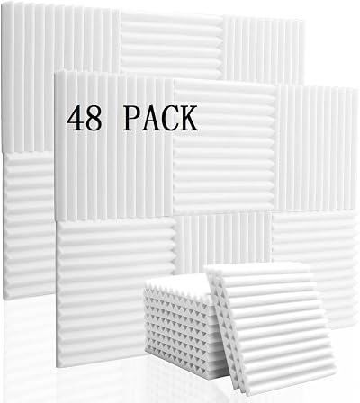 Warmiehomy 48 Pack Acoustic Foam Panels 12x12x1 Sound Proofing White/Black