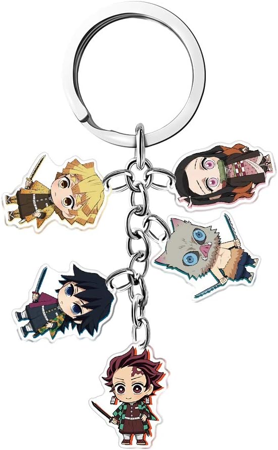 Kimetsu no Yaiba 5 Roles in One Acrylic Keychain Pendant Key Ring Clothing Bag Accessories