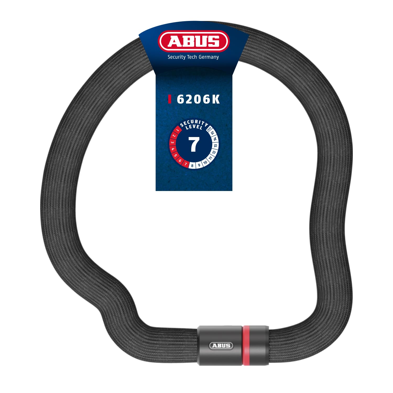 ABUS Kettenschloss Goose Lock – biegsames, klapperfreies Fahrradschloss aus gehärtetem Stahl – 6 mm stark – 110 cm lang – mit Schlüssel – Schwarz