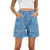 POHADON Womens 2026 Trendy High Waisted Denim Shorts Bermuda Baggy Y2K Cargo Shorts Casual Summer Jean Jorts