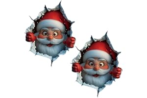QIWAGFERNG 3D Christmas Wall Stickers, Creative Santa Claus Breaking Through Wall Stickers, Funny Cartoon Santa Wall Decal for Windows Doors Refrigerator Holiday Party Home Decoration, Peel and Stick (2Pcs)