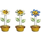 NaneTidy 3pcs Mini Glass Flower Figurines Hand Blown Glass Sunflower Collectible Figurine Home Decor Ornaments Gift Idea for Birthday, Christmas