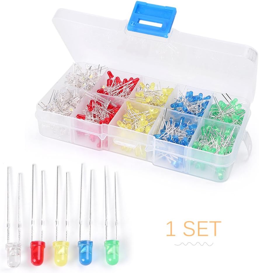 Mallofusa 300pcs 3mm Assorted Color Clear 2pin Diffused LED Light Emitting Diodes Assorted Kit