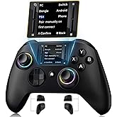 Interactive Screen Wireless Gaming Controller, Compatible with PC/PS4/Switch/Android/iOS, 4 Programmable Buttons, Turbo, 6-axis Gyro, Dual Vibration, RGB Lighting, Share, Screenshot, 1000mAh, Wake-up, Black