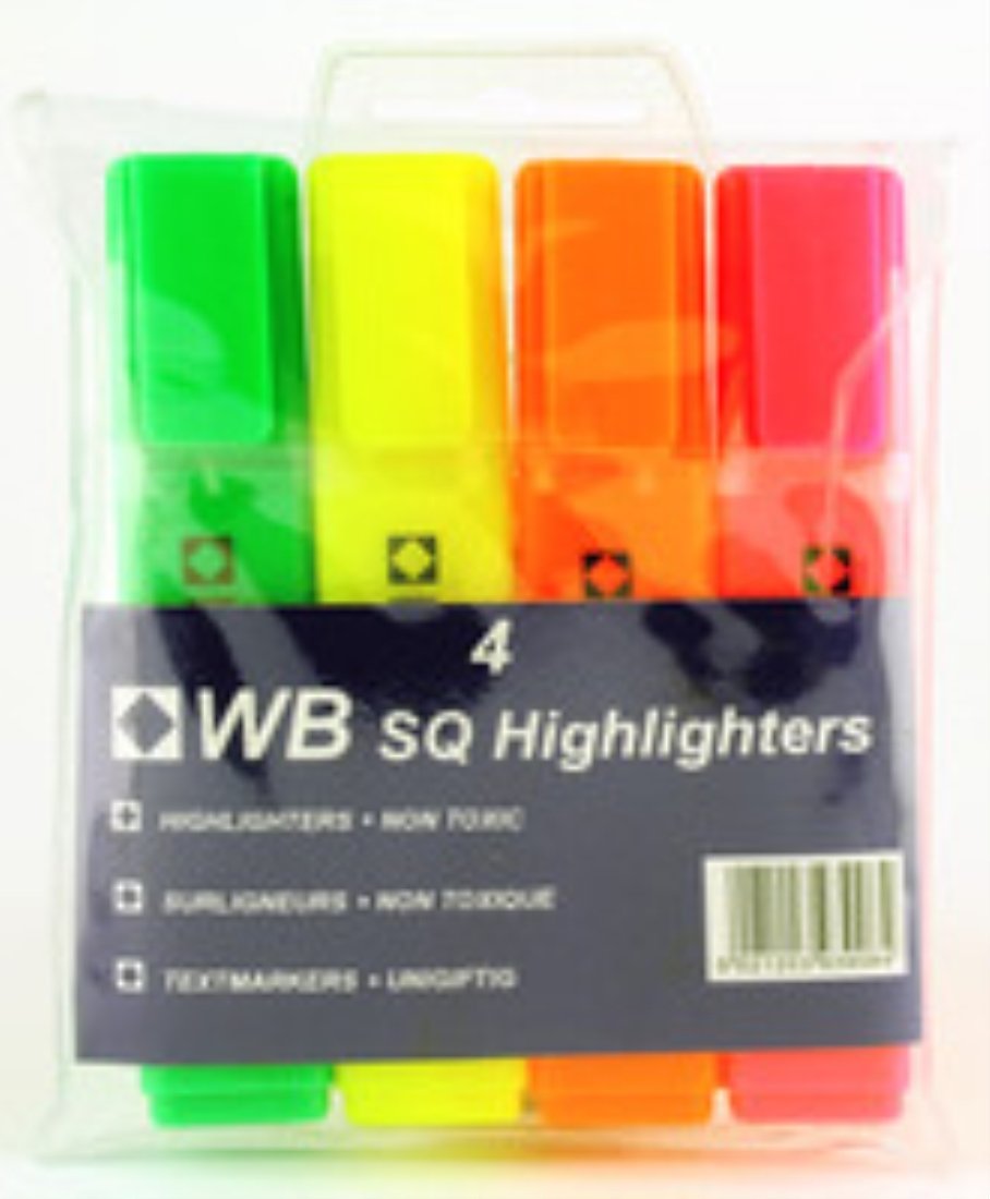 Whitebox Assorted Brand & Color, Hi-Glo Highlighters (Pack of 4)