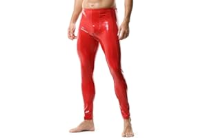 YOOBNG Men's Faux Leather Thermal Underwear Bottoms Leggings Long Trousers Skinny Bottoms Stretchy Yoga Pants Clubwear