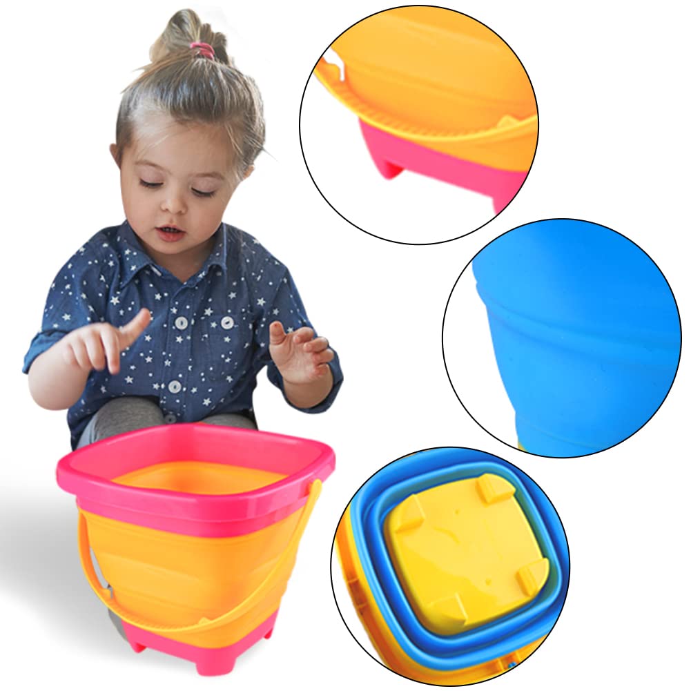 Shindel 3Packs Foldable Beach Bucket Set, 2L Silicone Collapsible Toy Buckets for Kids, Multi Purpose for Fun Summer Activities, Camping Gear, Beach Essentials, Easter Buckets